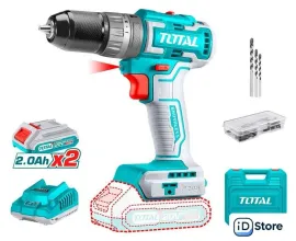 Ударная дрель-шуруповерт Total TIDLI20508 (с 2-мя АКБ, кейс, набор оснастки)