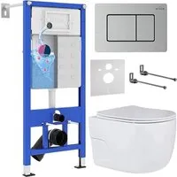 Унитаз подвесной Roxen Porto в комплекте с инсталляцией StounFix Dual Fresh 6 в 1 968445 (кнопка сатин)