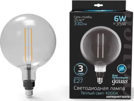 Светодиодная лампочка Gauss Filament G200 6W 330lm 4000К Е27 gray straight LED 1/6 154802205