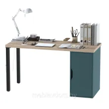 Стол письменный ИНГАР 2/ДВ/T (дуб беленый/серо-бирюзовый/черный) (1.4м)