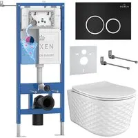 Унитаз подвесной Roxen Vine Tornado в комплекте с инсталляцией StounFix Dual Fresh 6 в 1 979008 (кнопка черный матовый)