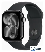 Умные часы Apple Watch Series 11 46 мм (алюминиевый корпус, черный/черный, спортивный силиконовый ремешок M/L)