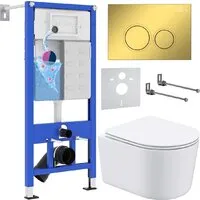 Унитаз подвесной Roxen Simple compact в комплекте с инсталляцией StounFix Dual Fresh 6 в 1 968026 (кнопка золото глянцевое )