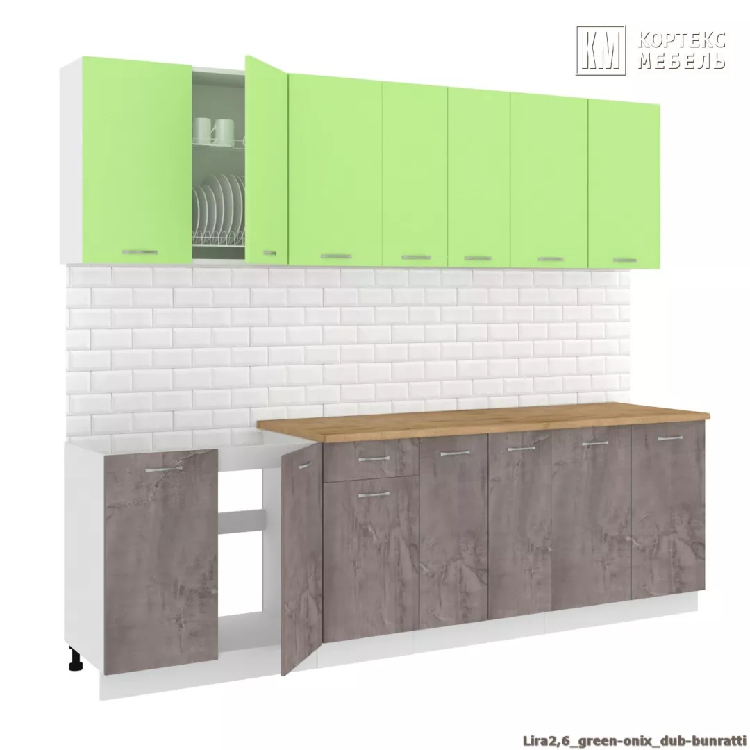 Готовая кухня Кортекс-мебель Корнелия ЛИРА-лайт 2,6 Зелный / Оникс, Мадрид