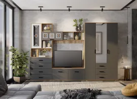 Гостиная Вегас - Комплект 1 - Графит/Дуб каньон (3,2м)