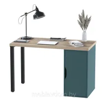 Стол письменный ИНГАР 1/ДВ/T (дуб беленый/серо-бирюзовый/черный)