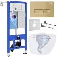 Унитаз подвесной Roxen Antares Tornado в комплекте с инсталляцией StounFix Dual Fresh 6 в 1 968332 (кнопка брашированное золото)