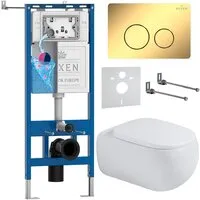 Унитаз подвесной Roxen Titan в комплекте с инсталляцией StounFix Dual Fresh 6 в 1 967227 (кнопка золотая)