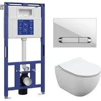 Унитаз подвесной Cersanit Brasko Slim 64824 Aqua Prime М 50 68179 с кноп. Estetica 64111 (кнопка белый/хром глянец)