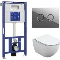 Унитаз подвесной Cersanit Brasko Slim 64824 Aqua 50 68178 Accento Circle для Aqua 69074 (кнопка хром глянец)