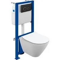 Унитаз подвесной Cersanit City Smart CO DPL EO Slim Link PRO 68308 (с кнопкой Twins черный матовый/золото)