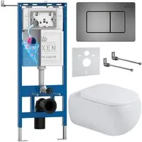 Унитаз подвесной Roxen Titan в комплекте с инсталляцией StounFix Dual Fresh 6 в 1 967224 кнопка оружейная сталь)