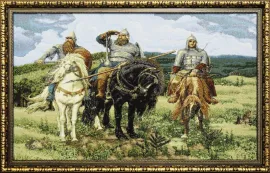 Гобелен "Три богатыря" (с картины В. Васнецова) размер 5585 в багетной рамке