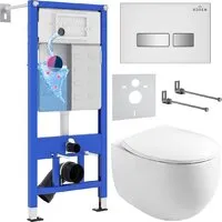Унитаз подвесной Roxen Egg в комплекте с инсталляцией StounFix Dual Fresh 6 в 1 964245 (кнопка белое стекло)