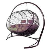 Диван подвесной M-Group Лежебока / 11180202 (с коричневым ротангом/бордовая подушка)