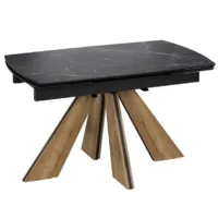 Кухонный стол Трия Палмер Тип 1 (черный муар/дуб галифакс нат/керамика матовая черный мрамор)