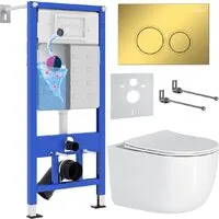Унитаз подвесной Roxen Vortex в комплекте с инсталляцией StounFix Dual Fresh 6 в 1 968046 (кнопка золото глянцевое)