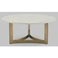 Журнальный столик Stool Group Кассия 90x90 / ECT-292-BRCGS-white 333-2 (светлая керамика/сталь шампань)