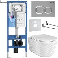 Унитаз подвесной Roxen Vine Tornado в комплекте с инсталляцией StounFix Dual Fresh 6 в 1 979017 (кнопка хром матовый)