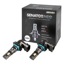 Автолампа диод HB4 (9006) P22d 12V 56W 6000Лм SKYWAY компактвент SENATOR NEO 6000К, Белая комп.