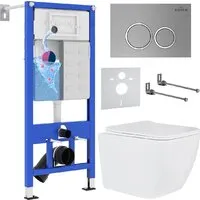 Унитаз подвесной Roxen Cube One Rimless 6 в 1 StounFix Dual Fresh 530473 (кнопка матовая)