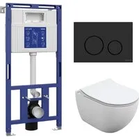 Унитаз подвесной Cersanit Brasko Slim 64824 Aqua Prime М 50 68179 с кнопкой Twins 63525 (кнопка черный матовый)