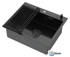 Кухонная мойка ARFEKA ECO AR мойка 600500 POP-UP, роллер-мат, дозатор BLACK DECOR MILLET GRAINS