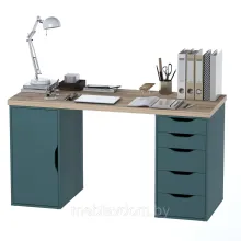 Стол письменный ИНГАР 2/5/ДВ (дуб беленый/серо-бирюзовый)