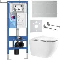 Унитаз подвесной Roxen Antares Tornado Long в комплекте с инсталляцией StounFix Dual Fresh 6 в 1 868459 (кнопка сатин матовая)