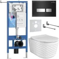 Унитаз подвесной Roxen Vine Tornado в комплекте с инсталляцией StounFix Dual Fresh 6 в 1 979025 (кнопка черный глянцевый)