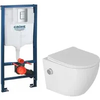 Унитаз подвесной Saniteco Rimless RT-203-B1 GROHE Rapid SL 38772001 (c функцией биде/кнопка хром)