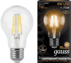 Светодиодная лампа Gauss Filament A60 E27 8 Вт 2700 К 102802108