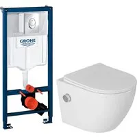 Унитаз подвесной Saniteco Rimless RT-203-B1 GROHE Rapid SL 38721001 (c функцией биде/кнопка хром глянец)