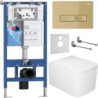 Унитаз подвесной Roxen Berg в комплекте с инсталляцией StounFix Dual Fresh 6 в 1 967237 (кнопка золотая)