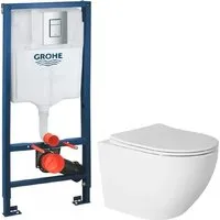 Унитаз подвесной Saniteco Rimless R-203 GROHE Rapid SL 38772001 (с кнопкой хром)