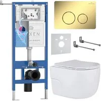 Унитаз подвесной Roxen Porto в комплекте с инсталляцией StounFix Dual Fresh 6 в 1 868474 (кнопка золото глянцевая)