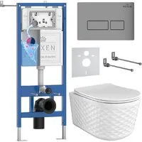 Унитаз подвесной Roxen Vine Tornado в комплекте с инсталляцией StounFix Dual Fresh 6 в 1 979003 (кнопка хром матовый)