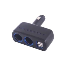 Разветвитель прикуривателя 2 гнезда 2USB SKYWAY Черный предохранитель 5А, один USB- 2A, другой - 1
