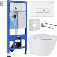 Унитаз подвесной Roxen Antares в комплекте с инсталляцией StounFix Dual Fresh 6 в 1 569295 (кнопка белый глянец)