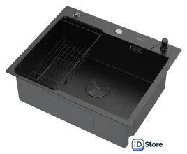 Кухонная мойка ARFEKA ECO AR мойка 600500 POP-UP, коландер F, дозатор BLACK DECOR
