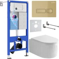 Унитаз подвесной Roxen Royal Matt в комплекте с инсталляцией StounFix Dual Fresh 6 в 1 968227 (кнопка брашированное золото)