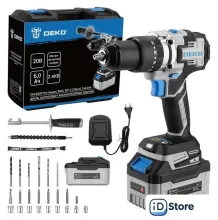 Ударная дрель-шуруповерт Deko DKCD20V Pro Impact 081-1199 (с 2-мя АКБ, оснастка, кейс)