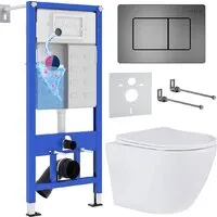Унитаз подвесной Roxen Antares One Rimless 6 в 1 StounFix Dual Fresh 613423 (оружейная сталь/металл)