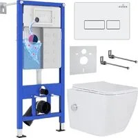 Унитаз подвесной Roxen Cube Bidet в комплекте с инсталляцией StounFix Dual Fresh 6 в 1 577477 (кнопка белый глянец)