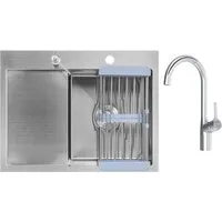 Кухонная мойка Saniteco 6550-R Spike F9S07000 (хром, с сифоном, дозатором и коландером)