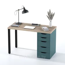 Стол письменный Ингар 1/5Т (дуб беленый/серо-бирюзовый/черный)