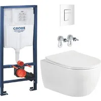 Унитаз подвесной Saniteco Rimless R-209W GROHE Rapid SL 38772SH0 (с кнопкой белый глянец)