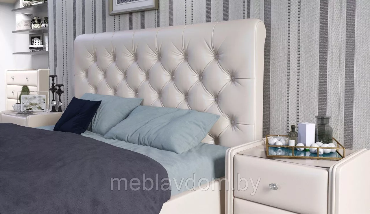 Мягкая кровать Беатриче с подъемным механизмом 140х200 кожзам Pearl Shell