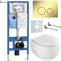 Унитаз подвесной Roxen EGG в комплекте с инсталляцией StounFix Dual Fresh 6 в 1 868578 (кнопка сатин матовая)