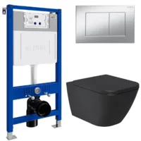 Унитаз подвесной с инсталляцией Lauter Nuremberg 21811B 21901002 (черный, с кнопкой 219701J хром)